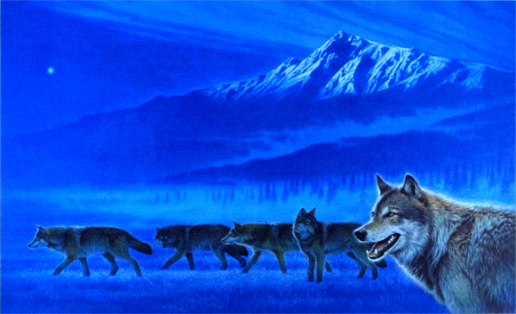 ☆狼　 青い森　絵、版画　真作 ジョウナイトウ直筆 ☆狼 青い森絵、版画真作 ジョウナイトウ直筆