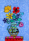 アイズピリ　青い背景の陶器の花