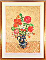 アイズピリ　青い花瓶のバラと花々