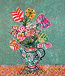 アイズピリ　青いバックの花瓶と花